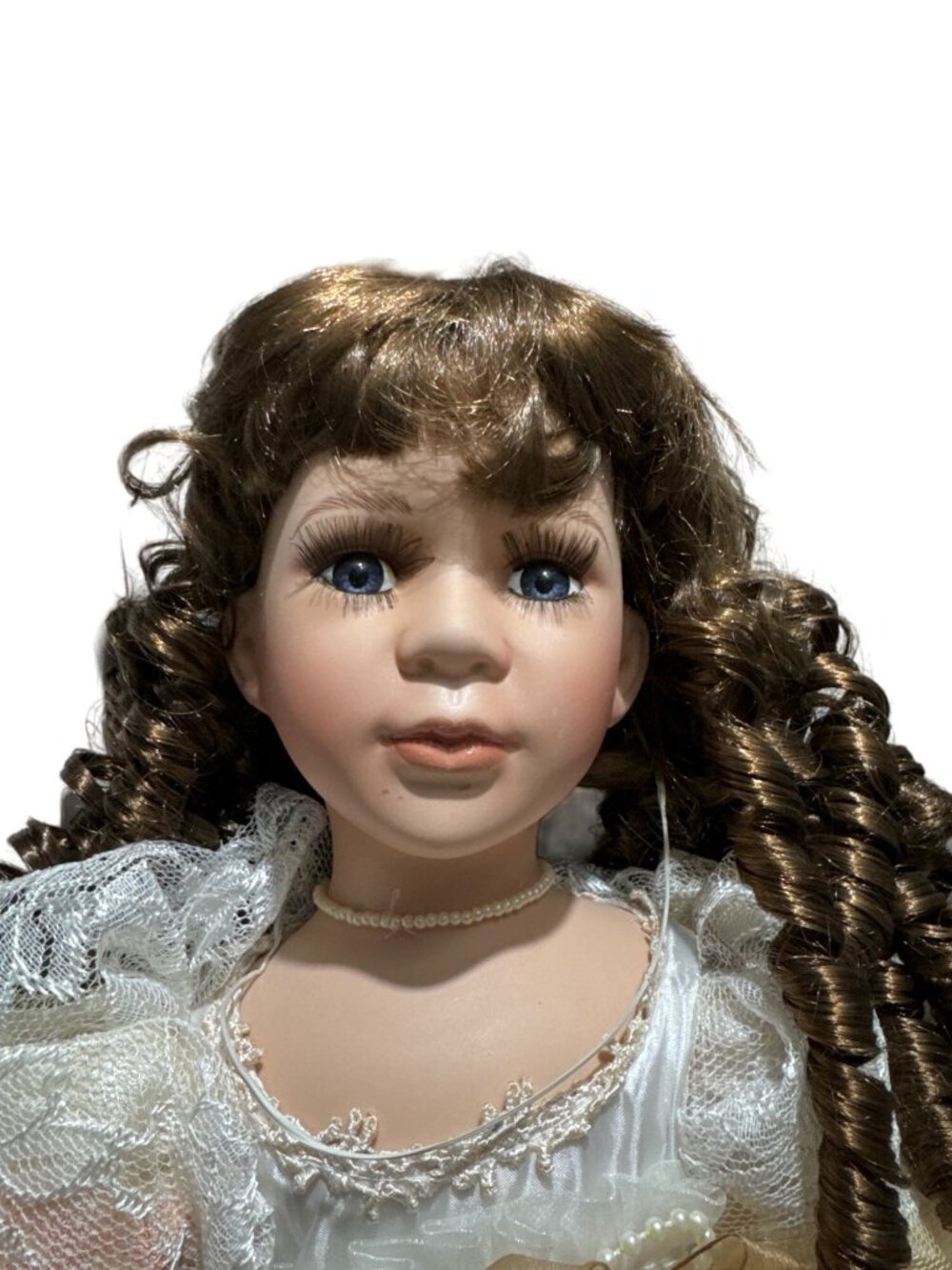 Vintage Royal Cathay Collection Porcelain Doll Brown Curly Hair 20 inch